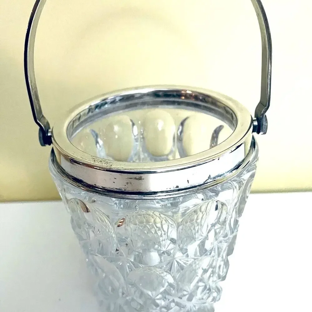Vtg Italian Ice Bucket Vase William Adams Cut Glass Crystal Silver Plate MCM